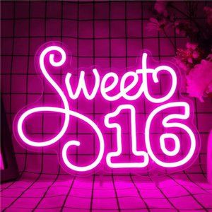Sweet 16 Neon Sign Dimmable LED Neon Signs for Girls 16th Birthday Bright VIVID